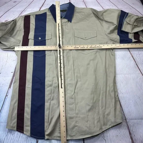 Roper Shirt Mens 2XL Tan Blue Western Stripe Long Sleeve Button Front Casual - Picture 6 of 9